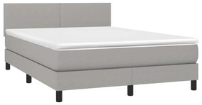 világosszürke szövet rugós és LED-es ágy matraccal 140x190 cm