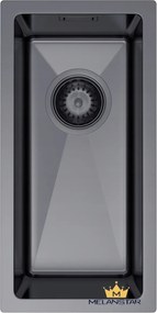 Mosogató, acél, grafit Pvd, 22x44 cm, szifonnal