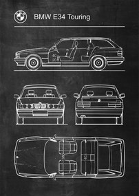 Poszter Bmw E34 Touring Retro Poster diagram