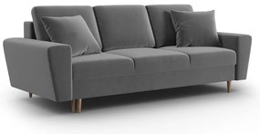 Világosszürke bársony kinyitható tárolóhelyes kanapé 235 cm Kyoto – Cosmopolitan Design