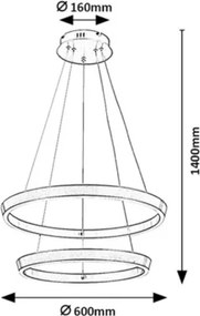 Rabalux 72403 - NEVIRA LED dimmelhető, kábellel függesztett függőlámpa LED/45W/230V 3000-6500K+távirányító