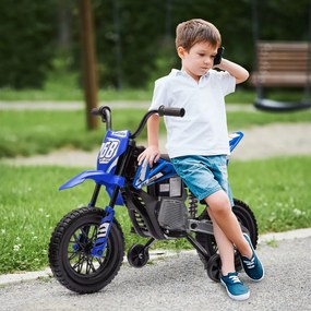 AIYAPLAY elektromos motorkerékpár gyerekeknek, 12 V-os zenés gyermekjármű edzőkerekekkel, kék