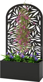 Outsunny emelt virágtartó levélmintás rácssal — fém virágláda 61 × 23 × 113 cm kertbe, erkélyre és teraszra | Aosom