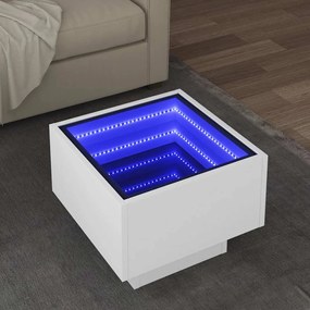 Fehér szerelt fa kisasztal LED-del 40 x 40 x 30 cm