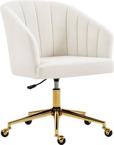 HOMCOM krémszínű velúr irodai forgószék görgőkkel — párnázott csíkozott háttámla, széles ülés, állítható magasság, nagy rugalmasságú hab | Aosom