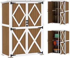 Outsunny Kerti Szekrény 0.55 m² 2 Polc, 2 Zárható Ajtó, Állítható Talpak, Fenyőfából Készült Szerszámtároló Bitumen Tetővel, 116.5x57x159/167 cm, Barn