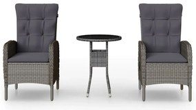 3 részes szürke polyrattan kerti bisztrószett