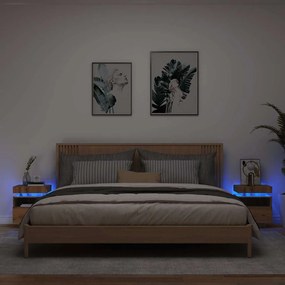 2 db kézműves tölgy éjjeliszekrény LED-fényekkel 40x39x48,5 cm