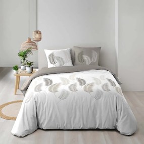 Fehér-szürkésbarna kétszemélyes hosszabbított pamut ágyneműhuzat 240x220 cm Goyave – douceur d'intérieur