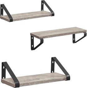 3 darabos lebegő polc szett, szürke és fekete 30/35/40 cm