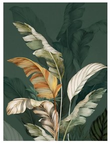 Vászon falikép, levelek, 60x80 cm, sötétzöld - EXOTIQUE