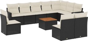 vidaXL 11 részes fekete polyrattan kerti ülőgarnitúra párnákkal