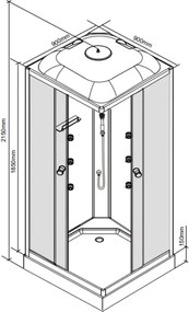 Valerie 90x90 cm szögletes hidromasszázs zuhanykabin