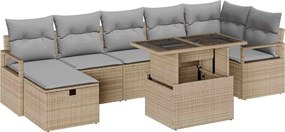 vidaXL Kerti Kanapé Szett párnával tárolóval 8 pcs Bézs Poli rattan