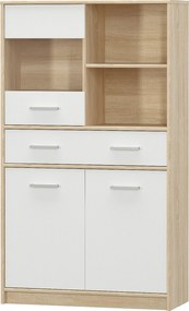 Vitrines szekrény 2D1W1S/80, fehér/tölgy sonoma, TEYO