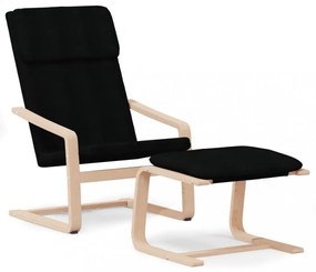 fekete szövet pihenőfotel lábtartóval