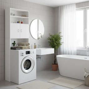 SILKE mosógép fölé helyezhető magas szekrény, 185×63×20 cm, fehér Casaria