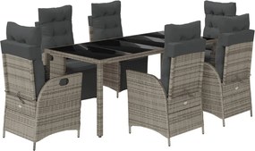 vidaXL 7 részes szürke polyrattan kerti étkezőgarnitúra párnával