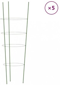 5 db zöld acél kerti növénytámasz 4 gyűrűvel 90 cm