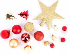 Karácsonyfa Dísz Készlet Arany Piros Gömbök+ Csillag X44 Db-os Szett