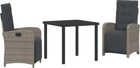 vidaXL Kert étkező szett párnával 3 pcs Szürke polirattan