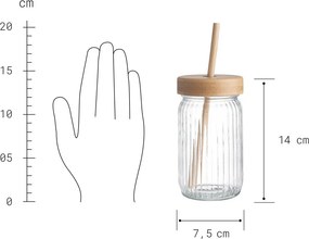 GREEN TASTE üveg pohár bambusz tetővel és szívószállal 450ml