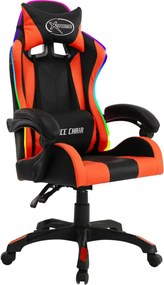 vidaXL narancssárga és fekete műbőr versenyszék RGB LED-világítással