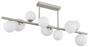 Globo 56140-9D Mennyezeti lámpa fém nikkel matt, üveg fehér, HxSzxM.: 870x280x370mm, üveg átmérő: 5x10cm, 4x12cm, benne 9x G9 LED 3.5W 230V, 350lm forrás, 310lm kimenet, 3000K