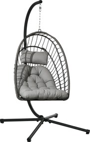 Outsunny Rattan Függőszék Hinta Kosár 194 cm Magas Belső és Külső Használatra Állvánnyal, Összecsukható Függő Kosárral, Párnával, Teraszra, Kertbe Max