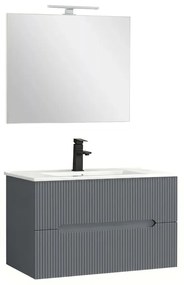 Trent Fürdőszobabútor 80 cm kerámia mosdóval (2 fiókos) tükörrel 60x80 cm antracit szürke