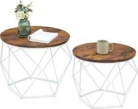 2 db-os dohányzóasztal szett Vasagle kerek loft fehér modern nappali 2db