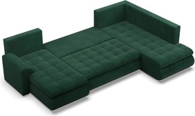 Tokio U sarokkanapé, 3 ágyneműtartóval, kordbársony, jobboldali, zöld