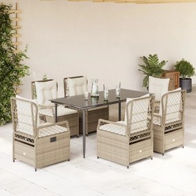 7 részes bézs polyrattan kerti étkezőgarnitúra párnákkal