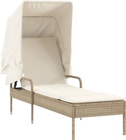 vidaXL bézs polyrattan napozóágy tetővel