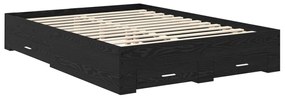 vidaXL Ágykeret fiókkal fejtámlával Fekete tölgy 140 x 190 cm Faanyag
