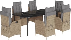 vidaXL 7 részes bézs polyrattan kerti étkezőgarnitúra párnákkal