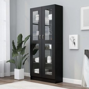 fekete szerelt fa vitrinszekrény 82,5 x 30,5 x 185,5 cm
