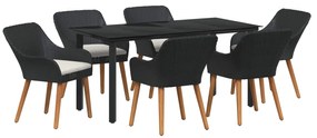 vidaXL Kert étkező szett párnával 7 pcs Fekete polirattan