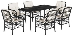 vidaXL 7 részes fekete polyrattan kerti étkezőgarnitúra párnával