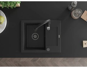 Mexen Enzo, 1 kamrás gránit mosogató 576x465x174 mm és Savita mosogató csaptelep, fekete, 6506-77-672601-70-B