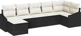 vidaXL Kanapé Szett párnával 7 pcs Fekete polirattan