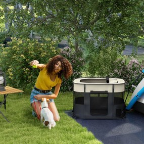 PawHut Oxford Szövet Kutyakennel, Kiskutya Játszókerítés, Kültéri Háziállat Elkerítés, Tároló Zsebekkel, Hajtható Kutya Játszókerítés, 94 x 74 x 60 cm