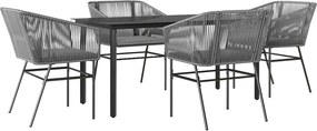 vidaXL 5 részes szürke polyrattan üveg kerti étkezőgarnitúra párnával
