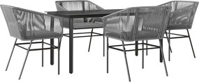 vidaXL 5 részes szürke polyrattan üveg kerti étkezőgarnitúra párnával