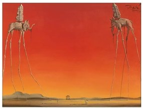 Les Elephants Festmény reprodukció, Salvador Dalí, (30 x 24 cm)