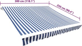 Kék és fehér napellenző ponyva 3 x 2,5 m (keret nélkül)