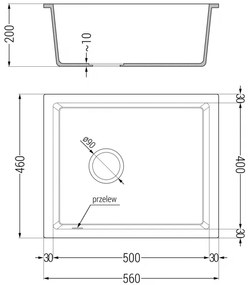 Mexen Pedro, gránit mosogató 560x460x200 mm, 1 kamrás, fekete foltos fekete szifonnal, 6508561000-76-B