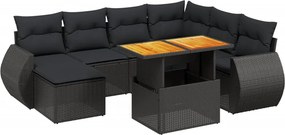 vidaXL 8 részes fekete polyrattan kerti ülőgarnitúra párnákkal