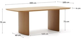 Natúr színű étkezőasztal tölgyfa dekorral 100x200 cm Litto – Kave Home