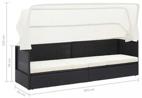 fekete polyrattan kerti kanapé napellenzővel